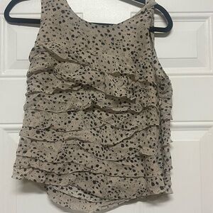 Beige cream Ruffled Sleeveless Blouse with Black Speckle Print